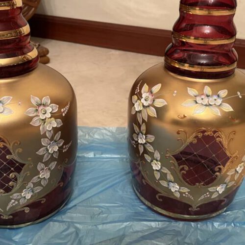 یک جفت تنگ گل برجسته اصل عتیقه